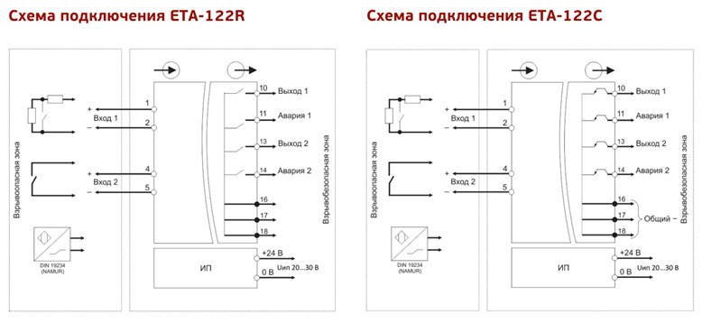 Схемы подключения ETA-122R, 122C